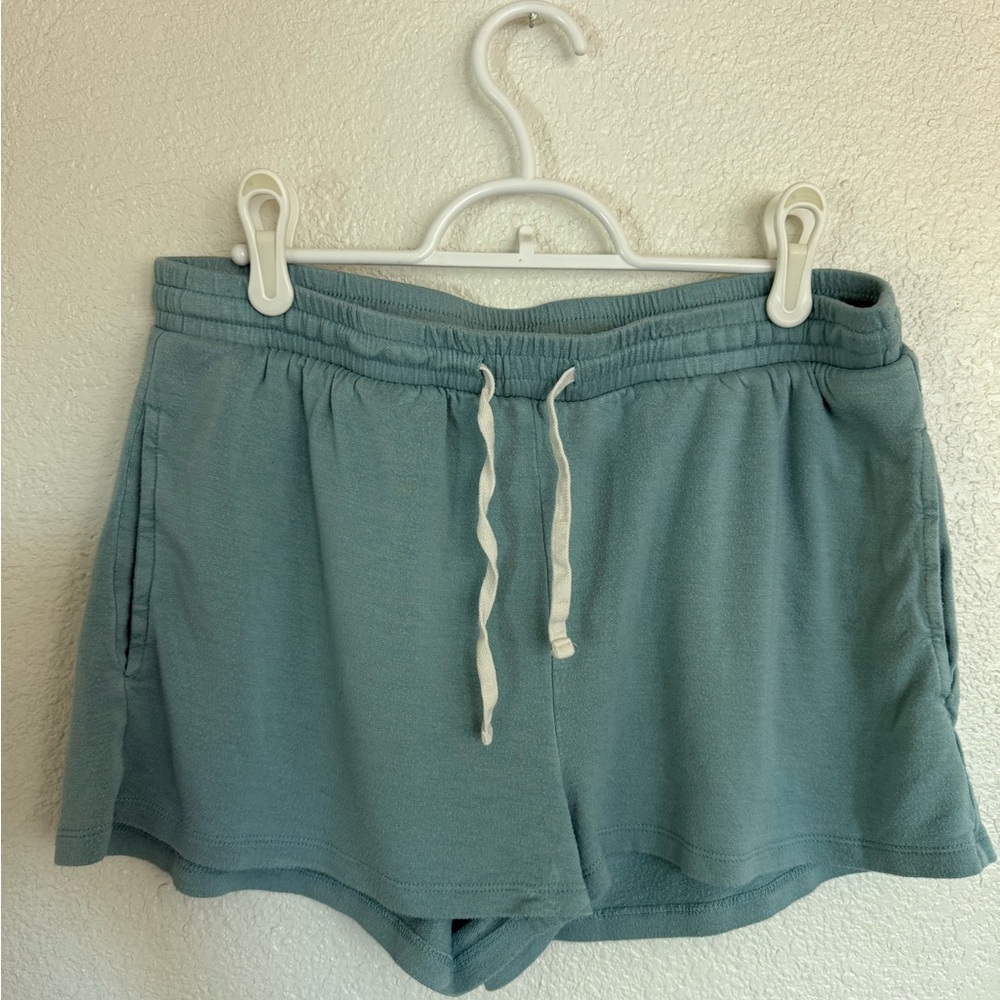 Relaxed Drawstring Athletic Shorts in Dusty Teal
